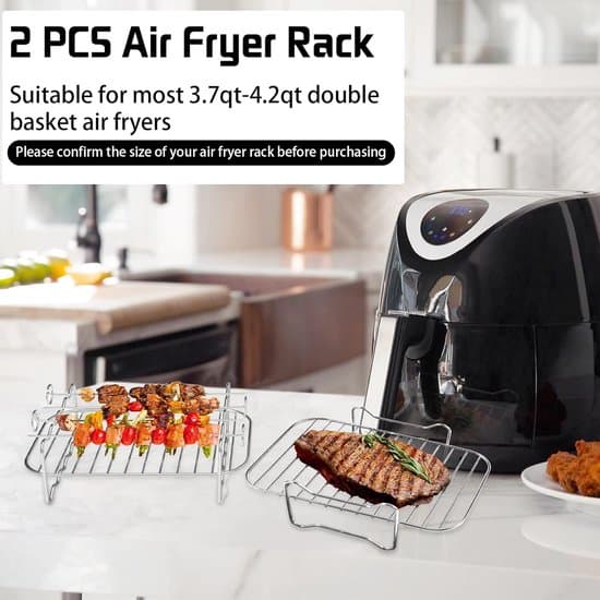 2-delt 304 rustfrit stål Airfryer Dehydrerings- og Spydstativ Sæt