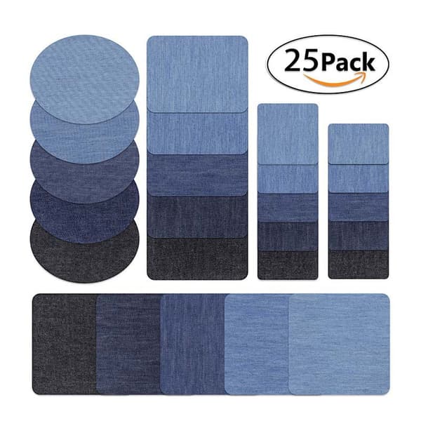 25-delars strykpatchset, 5 färger, bomull, jeansreparationsset