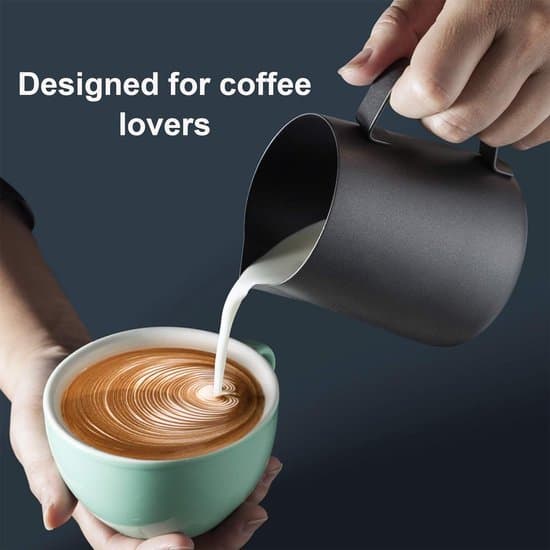 Sort 350 ml mælkeskummer i rustfrit stål til espresso og cappuccino