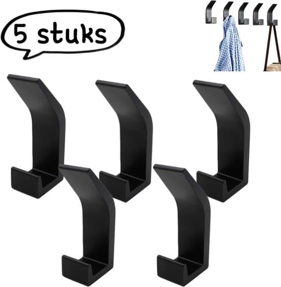 5-delt foldbar tøjkrogssæt - Foldekroge i aluminiumslegering (ingen boring påkrævet) - Skjult krogarray - Dobbelt krogarray - Sort