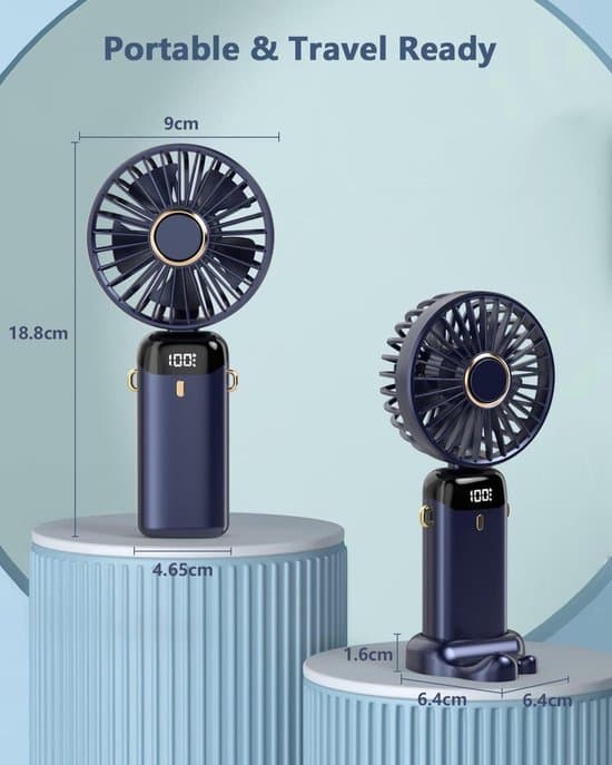 Mini håndholdt ventilator 5 hastigheder 3000 mAh USB batteri foldbar - blå