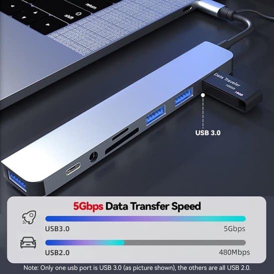 USB-C Hub - 8-i-1 USB-splitter - Sølv