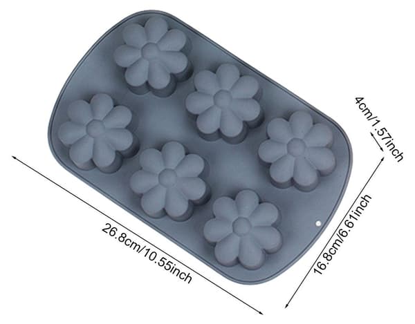 6-håls blomformade non-stick silikonformar för godis, pudding och bakning