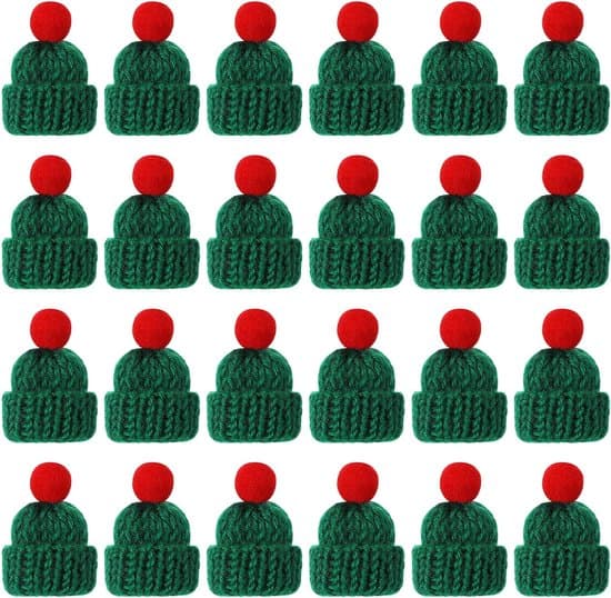 24 Stykker Mini Vævede Hatte – Grønne Mini Dukkehatte til Julepynt og DIY Håndværk