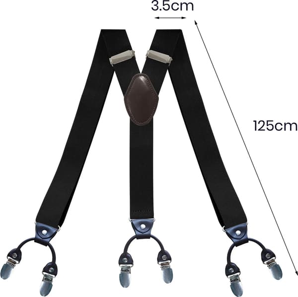 Justerbare Y-formede seler i polyester til mænd med quick-release spænder og robuste clips (sort)