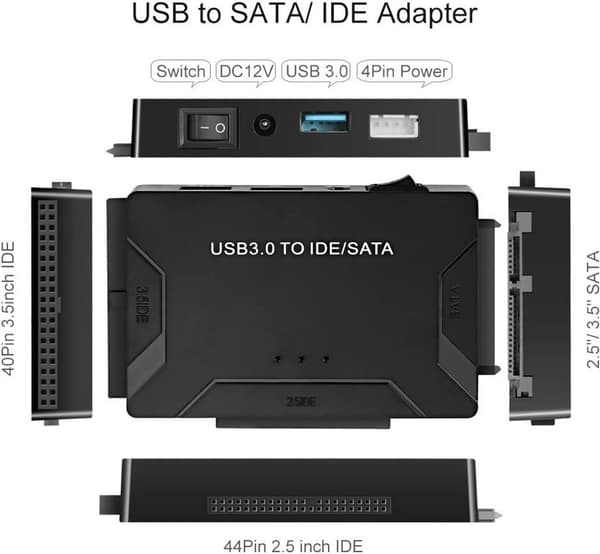 USB 3.0 - SATA IDE -sovitin kiintolevysovitin virtakytkimellä 2,5 3,5 tuumaa