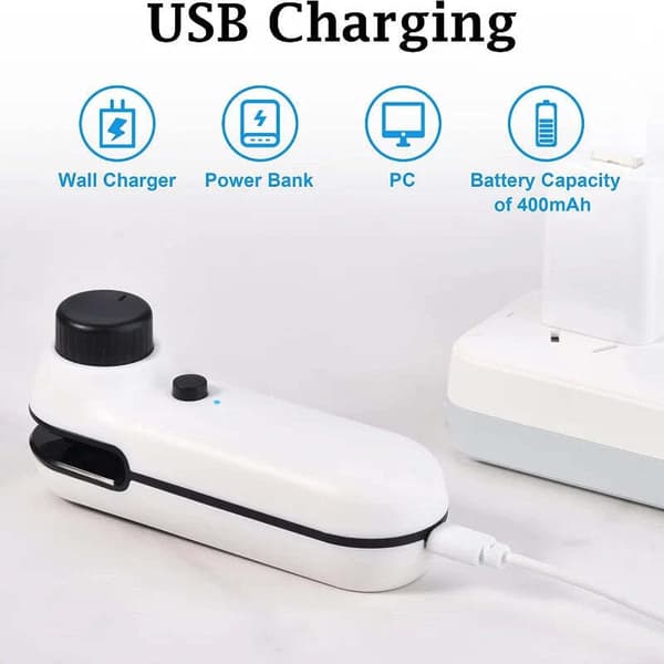 Forseglingsmaskine, USB genopladelig mini snackpose forseglingsmaskine - sort