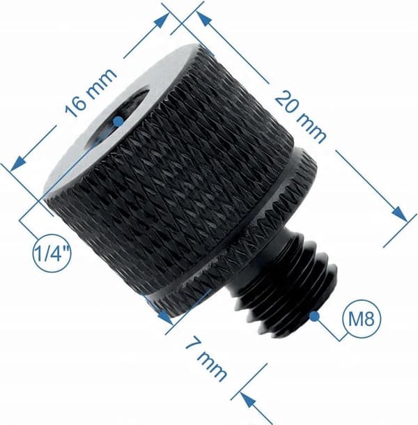 5 M8 til 1/4 tomme stativadaptermuffer, lavet af aluminiumslegering, sort.