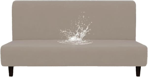 Elastiskt bäddsofföverdrag med armstöd, möbelskydd (ljusbrun)