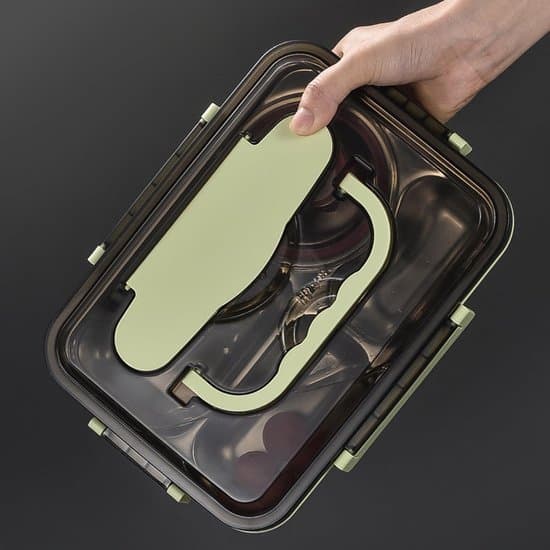 304 Rustfrit Stål Bento Boks - 5 Rum - Grøn 30*24 cm