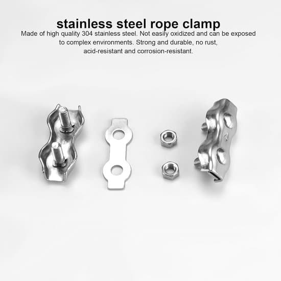12-pack dubbellänkade stålkabelklämmor - 4 mm rostfria stålkabelklämmor
