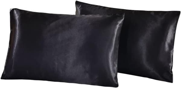 2-pak sorte 51x76cm satin silkebløde pudebetræk - med lynlås