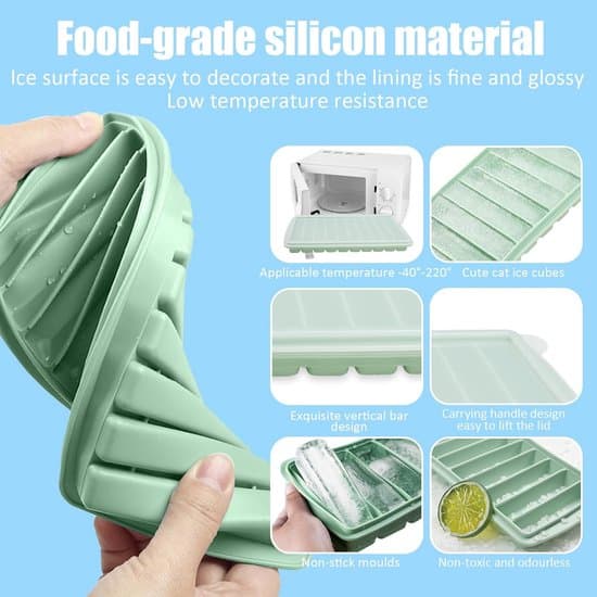 Isbitsform i silikon - Rektangulär isbitsform - 10 fack - 40 ml - Grön