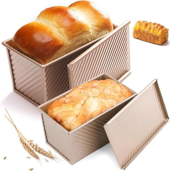 Två rektangulära brödbakformar med lock, lämpliga för rostat bröd, smörgåsar och bakverk.