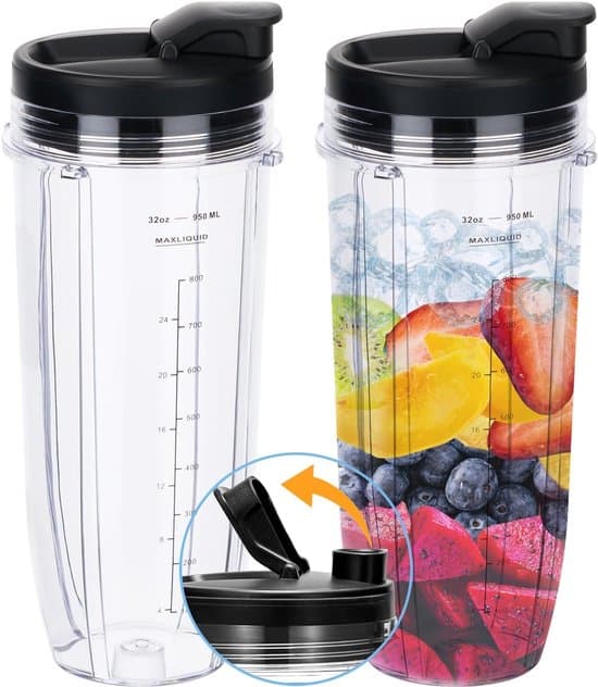 2-pack 32oz Blenderersättningsmuggar - För Nutri Ninja - Med Flip-Top Lock