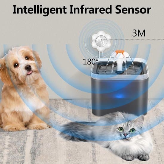 Sensorvattenfontän för katter/hundar, blinkande/infraröd sensor, USB-gränssnitt, universell/tyst