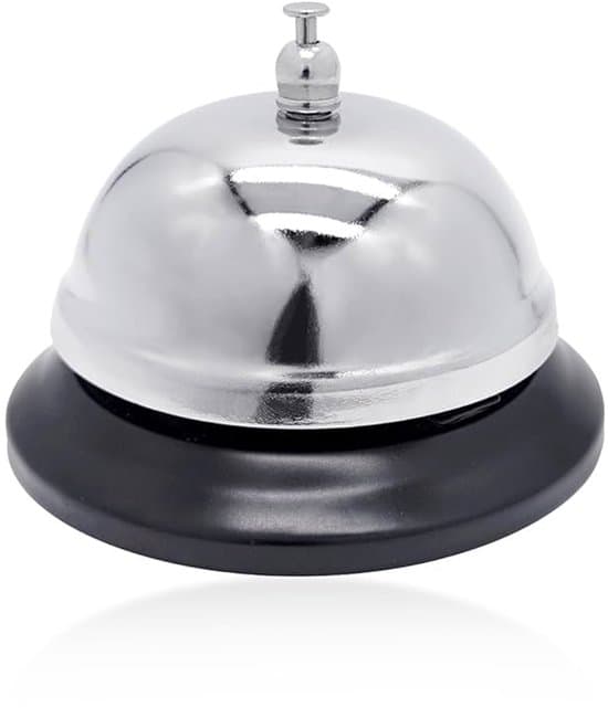 Handklocka - Förkromad bordsklocka i rostfritt stål - Skolklocka - Diskklocka - Hotellklocka - Receptionsklocka - Bordsklocka - Restaurangklocka - Silver
