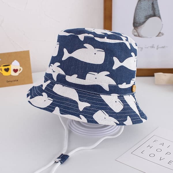 Barnens bomulls-sommarhatt med bred brätte och hakrem (48cm)