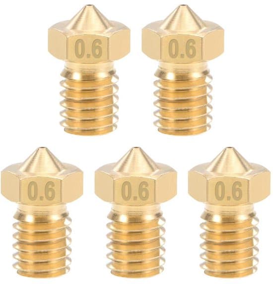 3D-printer reservedele - 3D-printer dyser - 5-delt messingdyser 0,6 mm, egnet til 1,75 mm filament og E3D V5-V6
