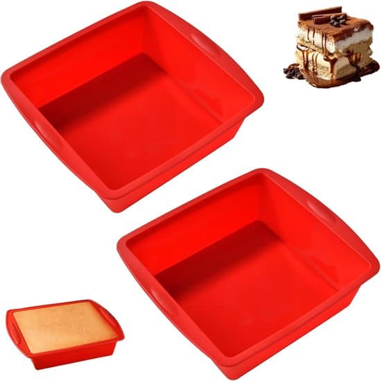 Firkantet silikone bageform - non-stick - 2-delt sæt - rød - 20 cm
