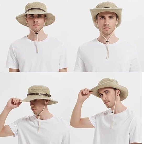 Sammenfoldelig solhat til mænd - lys khaki - one size fits all