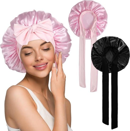Satinhårhætter - Vendbare - 2-pak - Sort/Pink