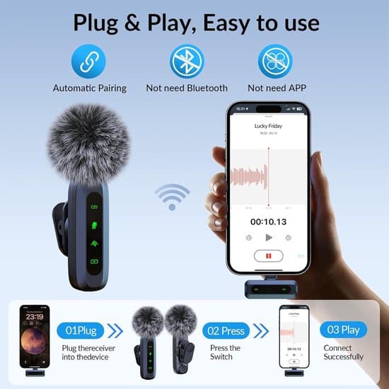 2-pack trådlös brusreducerande lavaliermikrofon - för telefoner/kameror