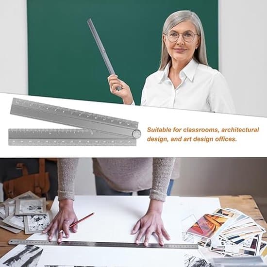 2-pak 30 cm metriske foldbare linealer i aluminiumslegering - guld/grå