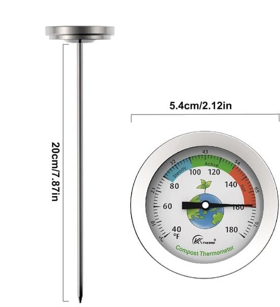 Jordtermometer - Komposttermometer - Tjek Kompost - Rustfrit Stål - 7 Tommer Probe
