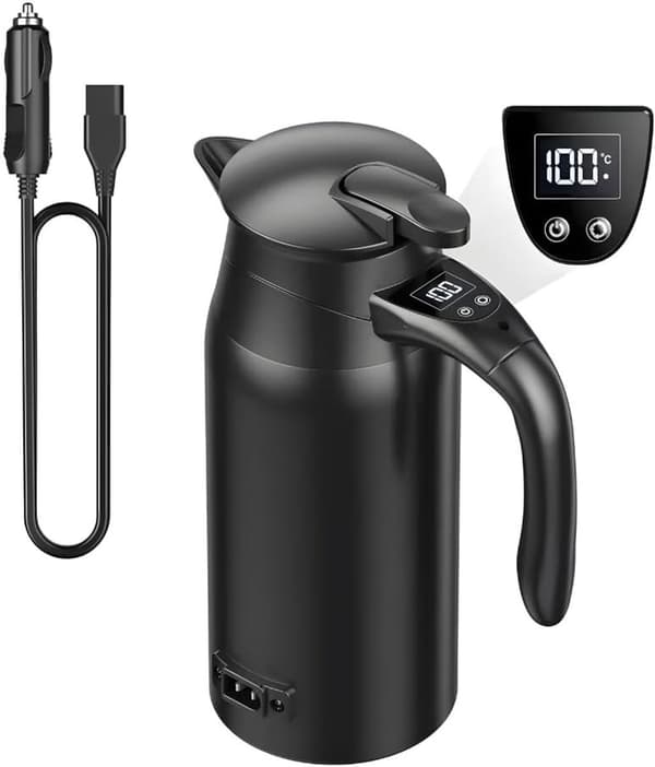 Bil Elkedel - 800ml - 304 Rustfrit Stål - Digitalt Display - Velegnet til Rejser og Camping