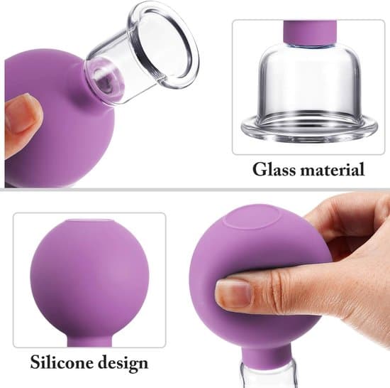 4-delt sæt med glas- og silikonekopper til muskelsmertelindring, lilla.
