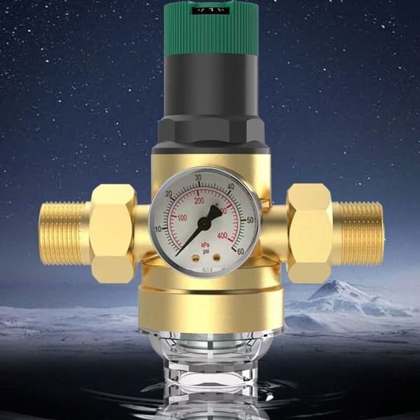 Vandtryksreducerende ventil, DN20 3/4 tommer messing trykregulator, justerbar trykregulator med trykmåler.