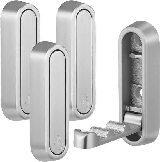 4-pack självhäftande vikbara metallväggkrokar för handdukar, rockar och väskor (silver)