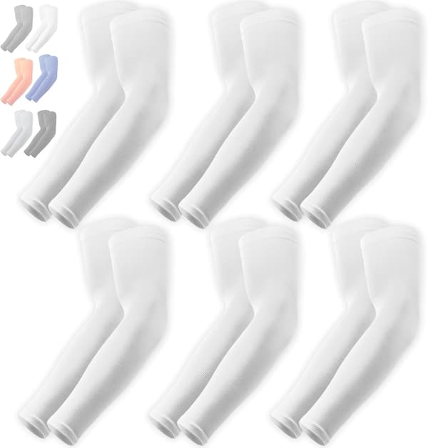 UV-skyddande armärmar - unisex - vit - 6 par per förpackning