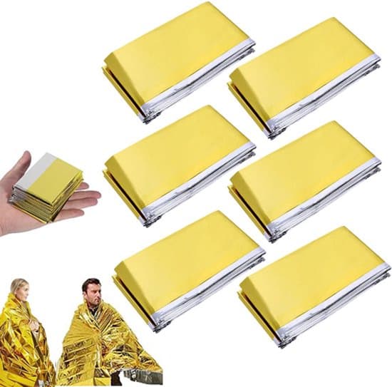 6-pack guld/silver vattentäta termiska nödfiltar (210x160cm)