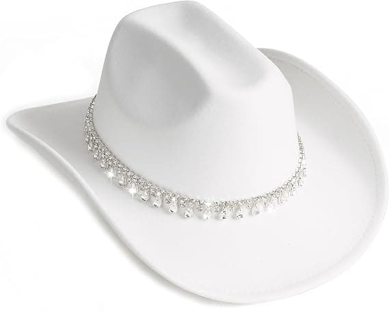 Vit cowboyhatt för kvinnor med bred brätte