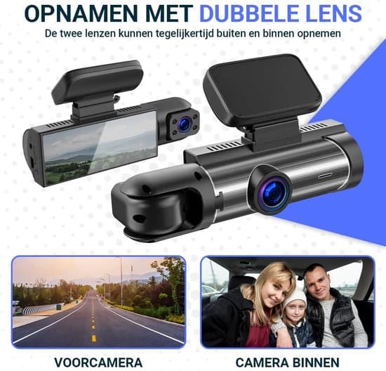 Bil-kamera, Wi-Fi, App, dubbla linser, rörelsedetektering, Full HD, 32GB SD