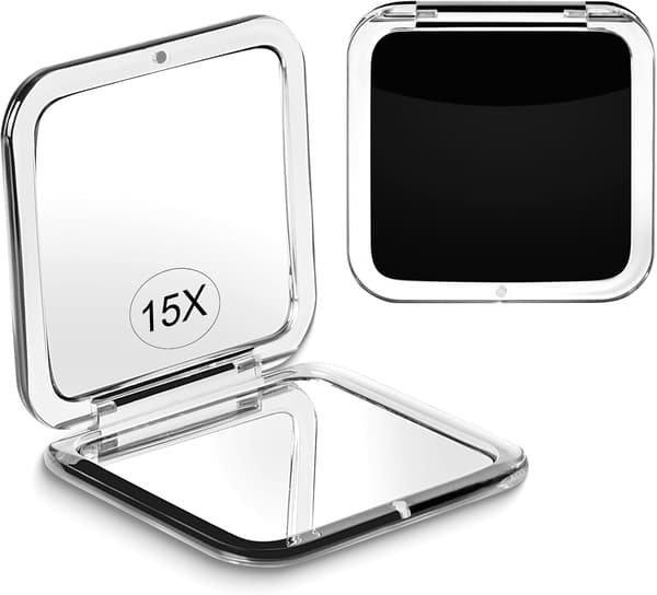 15X forstørrende mini foldbart firkantet makeupspejl - sort