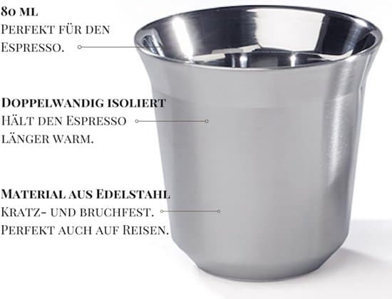 Dobbeltvæggede espressokrus i rustfrit stål - 2-pak - 80 ml