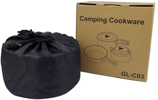 14-dele bærbart aluminiums campingsæt - 10-dele m/ låg - Sort