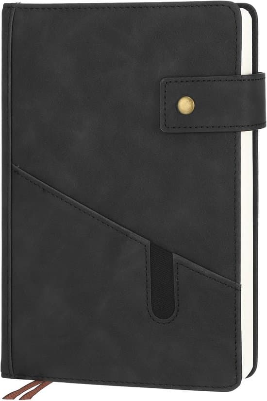 A5 foret hardcover PU læder notesbog (100 sider, trykknap, beige papir)