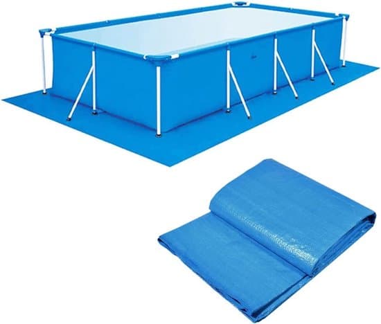 Poolbottenmatta 445*254 cm, markduk/presenning, rektangulär skyddsmatta, för ram-/ovanmark-/plask-/uppblåsbara pooler, blå