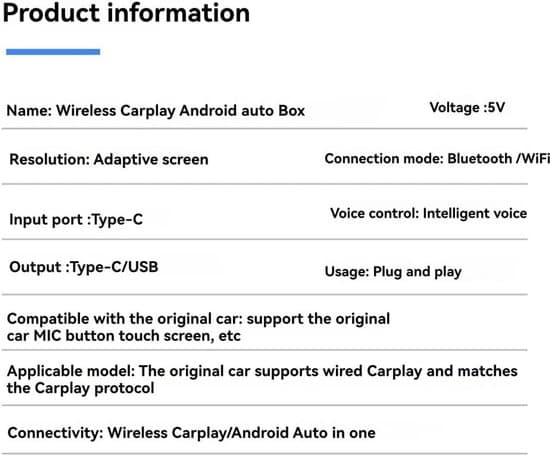 2-i-1 smart AI biladapter, trådløs CarPlay og Android Auto, plug and play