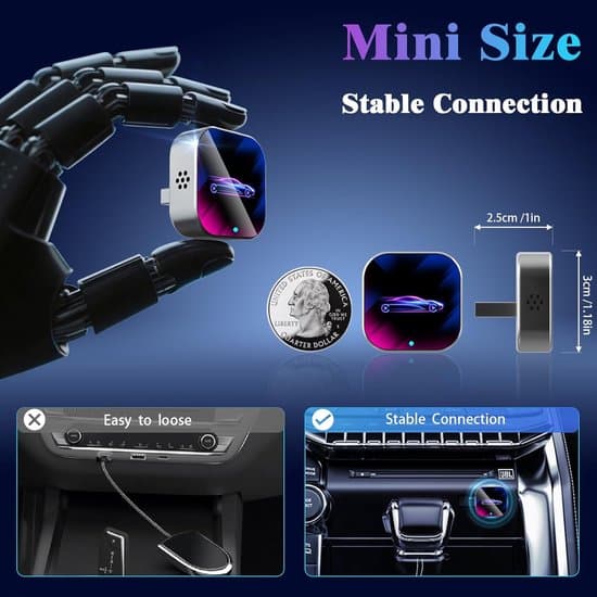 2026 Trådløs CarPlay-adapter, kablet til trådløs, Mini-USB-design til biler med kablet Apple CarPlay, Plug & Play, stabil forbindelse til iPhone