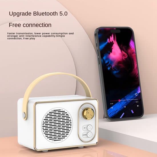 Laadukas retro Bluetooth-kaiutin - Bluetooth-kaiutin - erittäin pitkällä akunkestolla - vaaleanpunainen