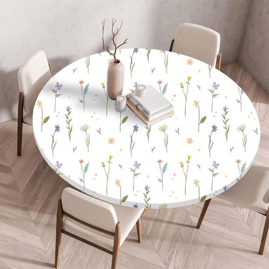 3D Rund Dug med Elastik, Skridsikker/Vaskbar, 100 cm, Blomstermønster.