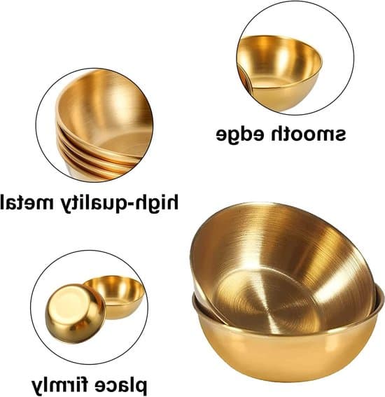 6 guld snackskåle i rustfrit stål - mini dipskåle - runde dipskåle - sovseskåle - miniskåle - miniskåle