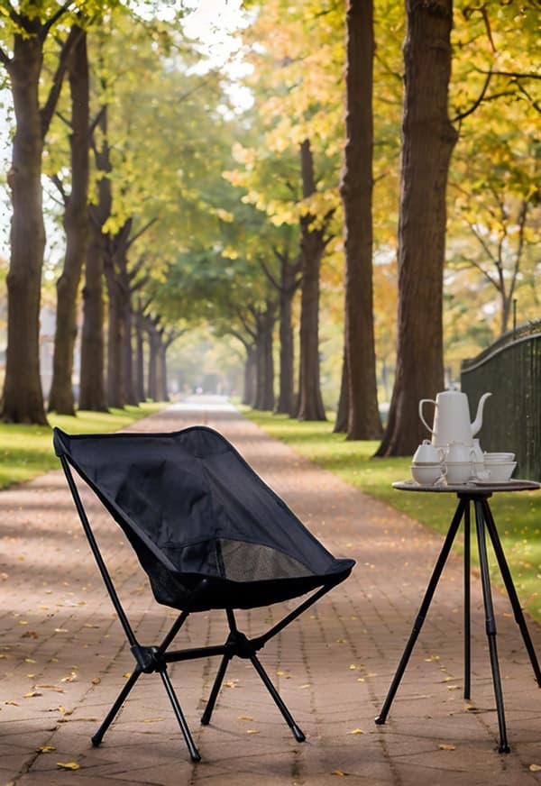 Letvægts foldbar udendørs campingstol med bæretaske (sort)
