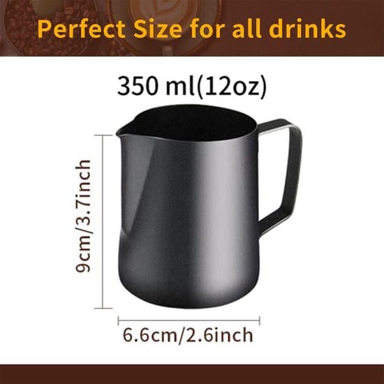 Sort 350 ml mælkeskummer i rustfrit stål til espresso og cappuccino