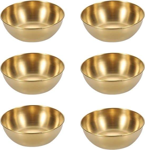 6 guld snackskåle i rustfrit stål - mini dipskåle - runde dipskåle - sovseskåle - miniskåle - miniskåle